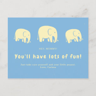 Postal Baby Shower de Elefante Azul Bebé