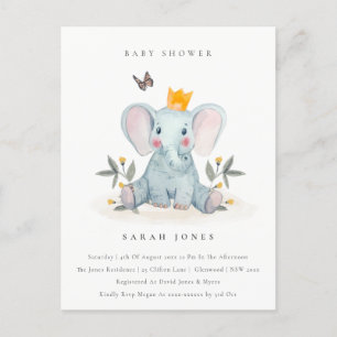 Postal Baby Shower de elefante de bebé de bosque