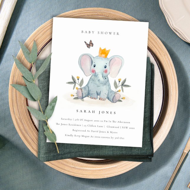 Postal Baby Shower de elefante de bebé de bosque (Subido por el creador)