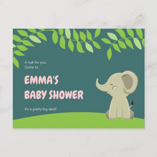 Postal Baby Shower de Elefante Verde (Anverso)