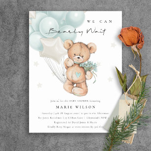 Postal Baby Shower de globo de Bearly Wait de Bear azul l