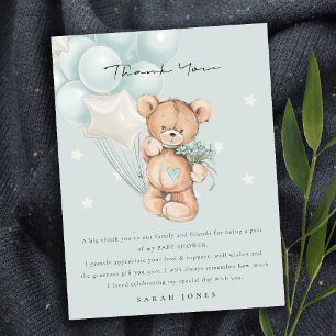 Postal Baby Shower de globo de Bearly Wait de Bear azul l