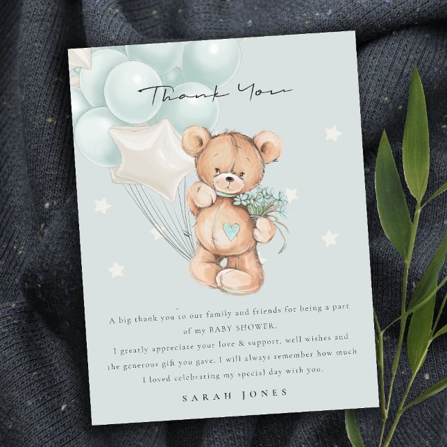 Postal Baby Shower de globo de Bearly Wait de Bear azul l (Subido por el creador)