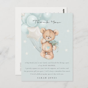 Postal Baby Shower de globo de Bearly Wait de Bear azul l