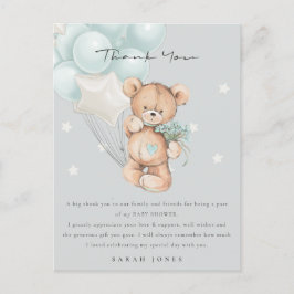 Postal Baby Shower de globo de espera de oso azul gris