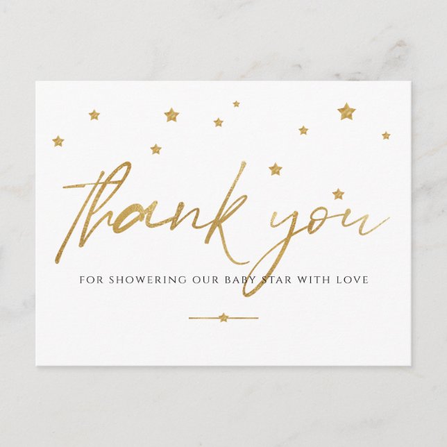Postal Baby Shower de Gold Stars Gracias (Anverso)