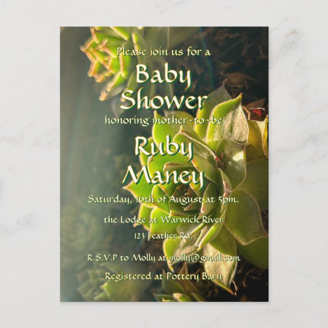 Postal Baby Shower de Green Succulents (Anverso)
