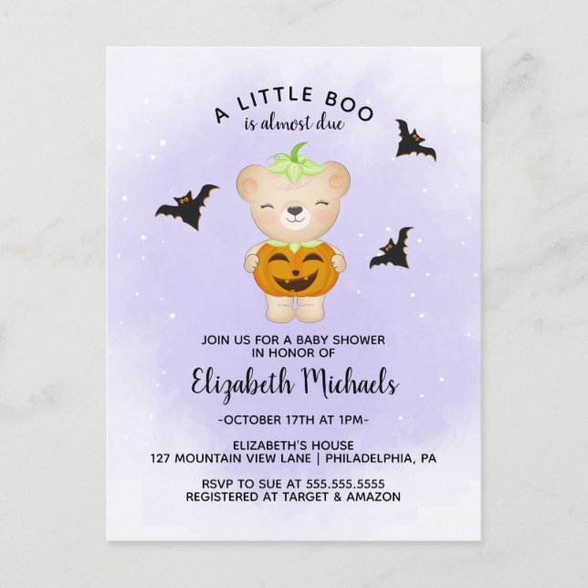 Postal BABY SHOWER DE HALLOWEEN | Está por llegar un pequ (Anverso)