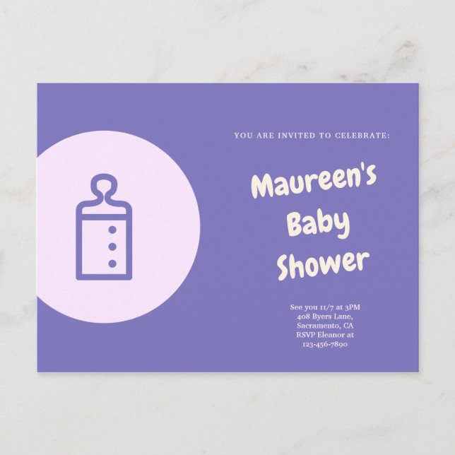 Postal Baby Shower de icono morado (Anverso)
