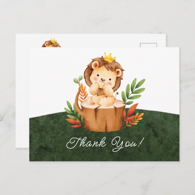 Postal Baby Shower de Jungle Lion Gracias Postcard (Anverso / Reverso)