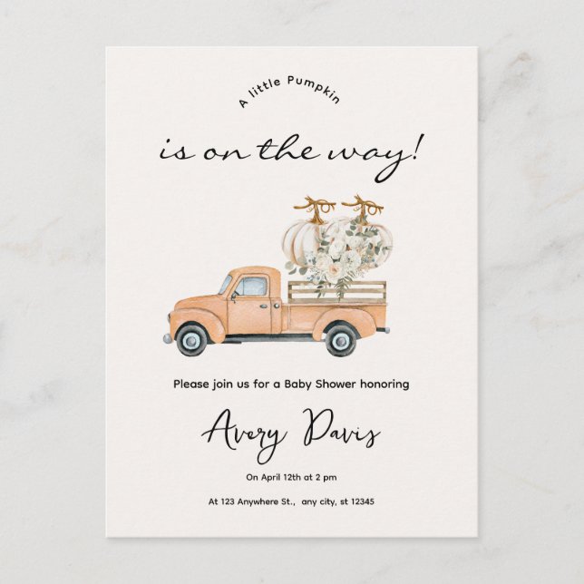 Postal Baby Shower de la calabaza de la piel del p (Anverso)