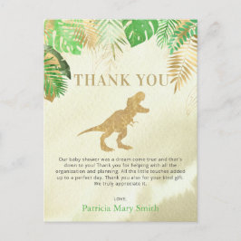 Postal Baby Shower de los dinosaurios dorados gracias