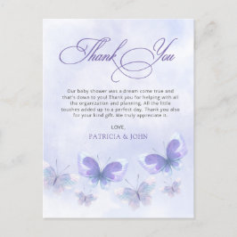 Postal Baby Shower de Mariposas Púrpura Gracias