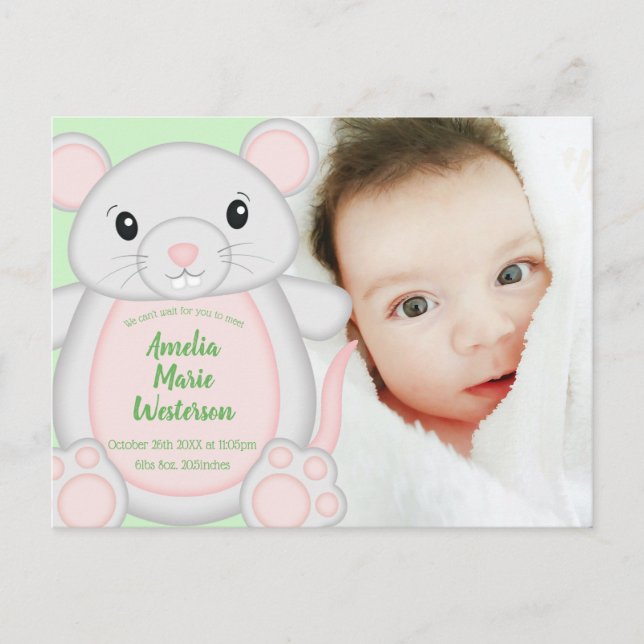 Postal Baby Shower de mouse (Anverso)