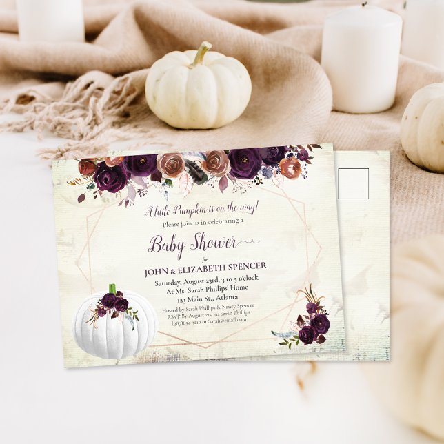 Postal Baby Shower de parejas elegantes de calabaza blanc (Subido por el creador)
