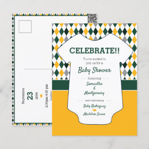 Postal Baby Shower de patrón de arglos verde oscuro y ama