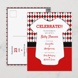 Postal Baby Shower de patrones de arglos rojos y negros