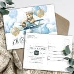 Postal Baby Shower de Teddy Bear Air Plane<br><div class="desc">Bonitas acuarelas de osito de peluche en tonos tostados, marrones y azules. Gran tema de la ducha de bebé. Nubes acuarelas, globos, avión y un lindo oso de peluche. Personalizado / invitaciones personalizadas para una ducha de bebé. Disponible como descarga digital. Busca artículos a juego en mi categoría de ducha...</div>