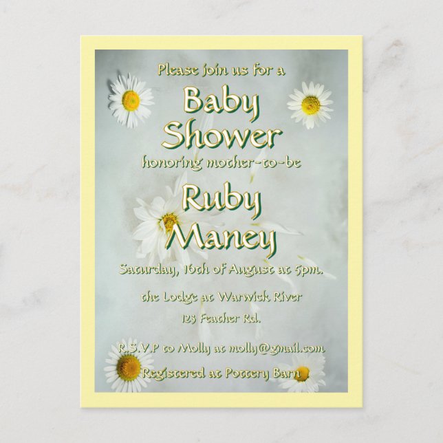 Postal Baby Shower de White Daisies (Anverso)