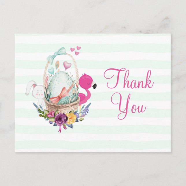 Postal Baby Shower Egg con Flamingo y Bunny Fiesta Gracia (Anverso)