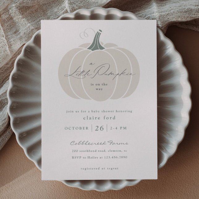 Postal Baby Shower elegante blanco pequeño calabaza caída (Elegant White Little Pumpkin Baby Shower Invitation Postcard.)