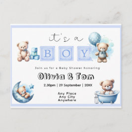 Postal Baby Shower - ¡Es un chico! Ositos de peluche. Edi