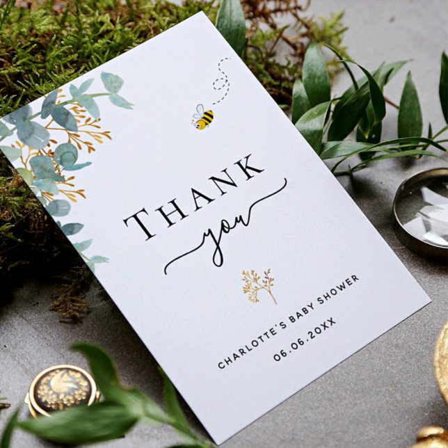 Postal Baby Shower eucalipto verde bee gracias (Subido por el creador)