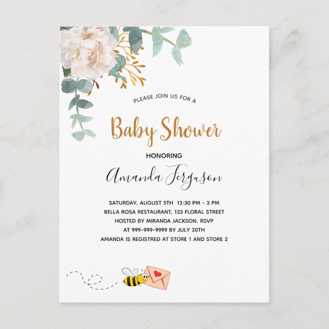 Postal Baby Shower floral vegetación blanca linda mamá a  (Anverso)