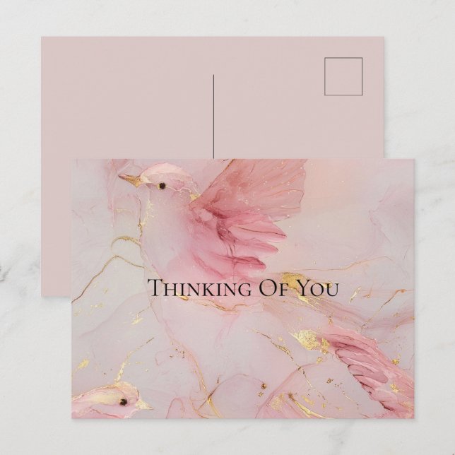 Postal Baby Shower Gold Rubor Pink Birds (Anverso / Reverso)