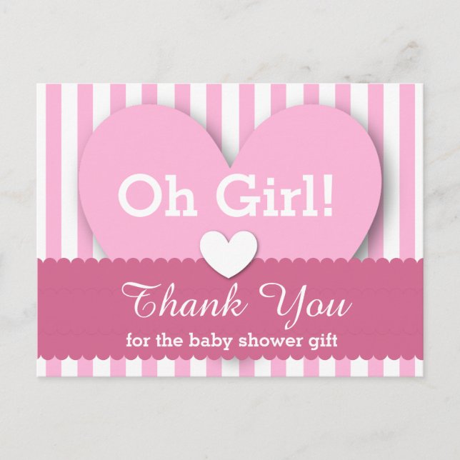 Postal BABY SHOWER GRACIAS A USTED Corazones Stripes V06  (Anverso)
