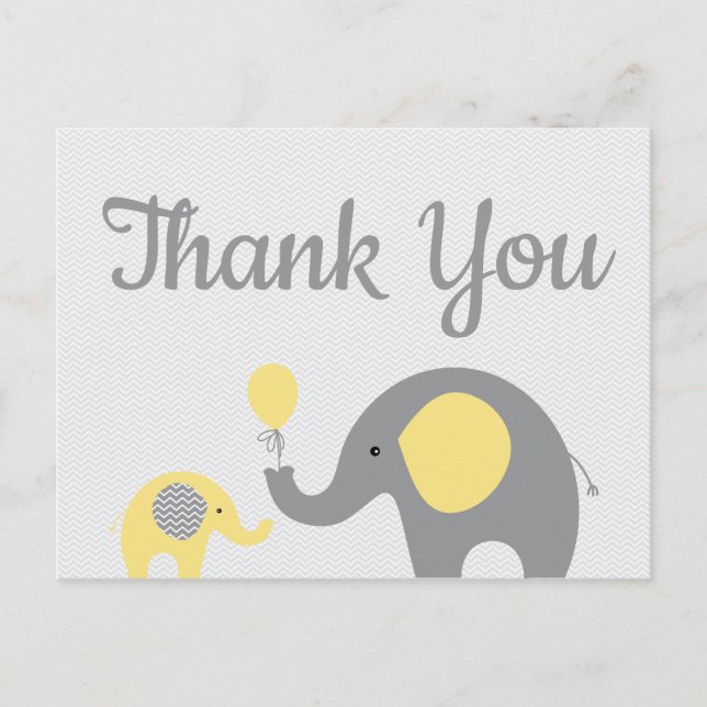 Postal Baby Shower Gracias a Yello Grey Elephant Postcard (Anverso)