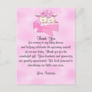 Postal Baby Shower Gracias Chica de los gemelos