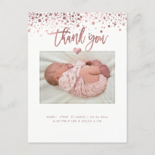 Postal Baby Shower Gracias/Dazzled Faux Rosa Gold