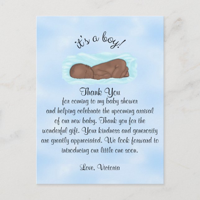 Postal Baby Shower Gracias, es una etnia de niños (Anverso)
