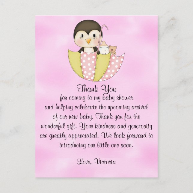 Postal Baby Shower Gracias Penguin (Anverso)