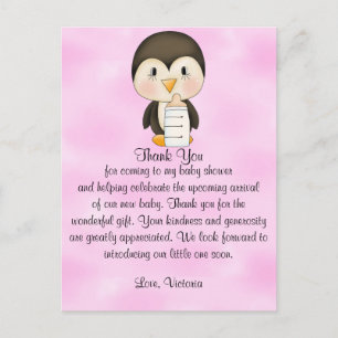 Postal Baby Shower Gracias Penguin