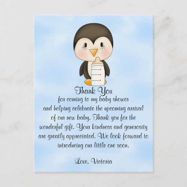 Postal Baby Shower Gracias Penguin (Anverso)