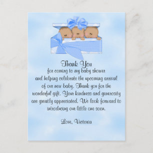 Postal Baby Shower Gracias por la etnia de los trillizos