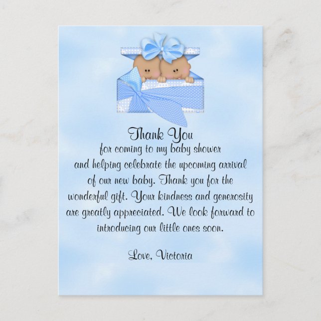 Postal Baby Shower Gracias por su etnia gemela (Anverso)