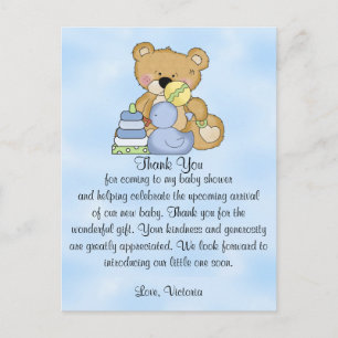 Postal Baby Shower Gracias Teddy Bear