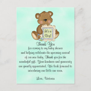 Postal Baby Shower Gracias Teddy Bear