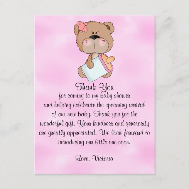 Postal Baby Shower Gracias Teddy Bear (Anverso)