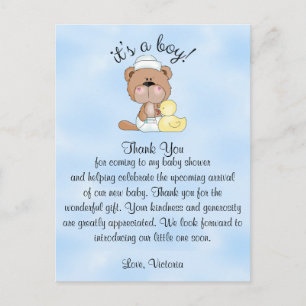 Postal Baby Shower Gracias Teddy Bear
