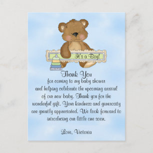 Postal Baby Shower Gracias Teddy Bear