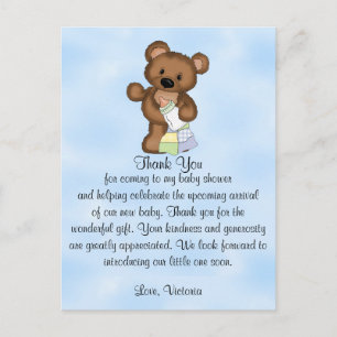 Postal Baby Shower Gracias Teddy Bear