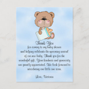 Postal Baby Shower Gracias Teddy Bear