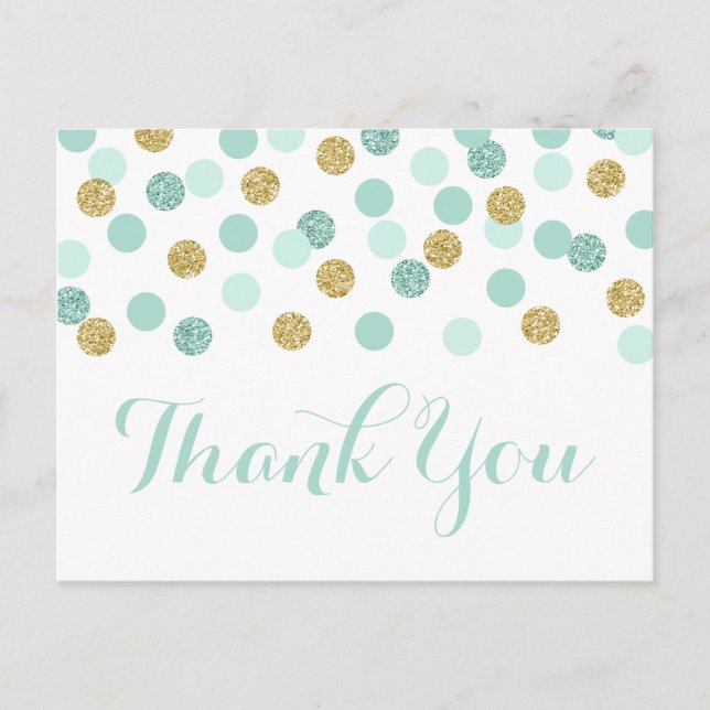 Postal Baby Shower Mint y Gold Gracias Postcard (Anverso)