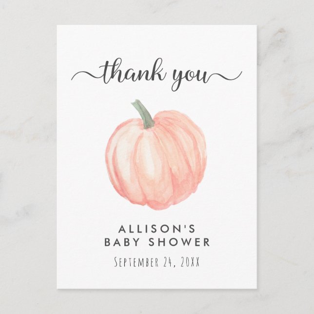 Postal Baby Shower Naranja Pumpkin Gracias (Anverso)