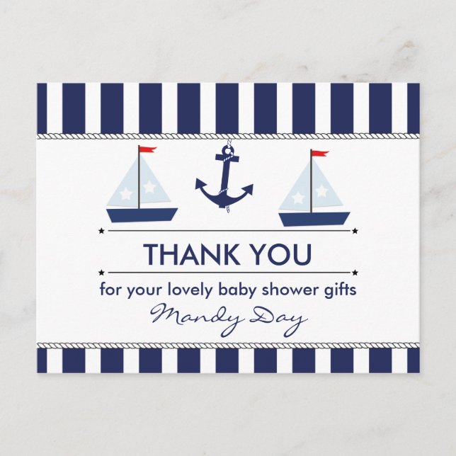 Postal Baby Shower Nautical Gracias Postcard (Anverso)