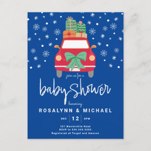 Postal BABY SHOWER   Navidades Holiday Red Car